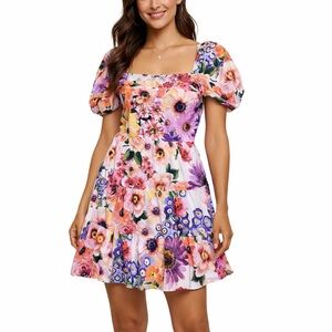 Express NEW Floral Tiered Puff Sleeves Dress Sz M